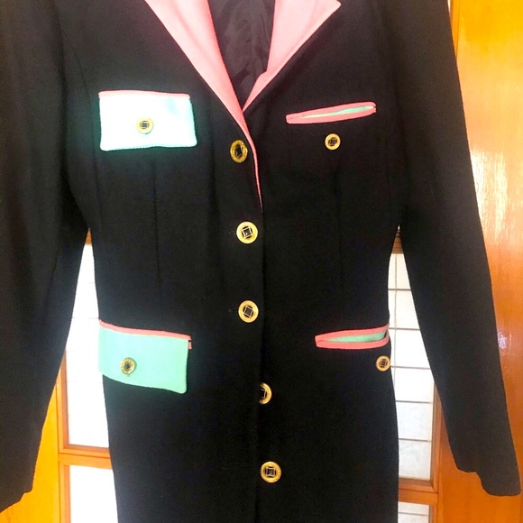 Black with pink and green custom made long blazer - Picture 2 of 5